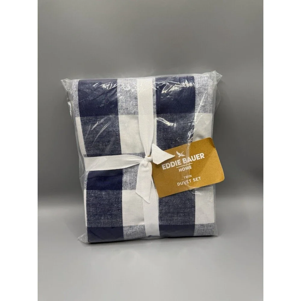 Eddie Bauer Lakehouse Plaid 2-Piece Blue Cotton Twin Duvet Cover Set